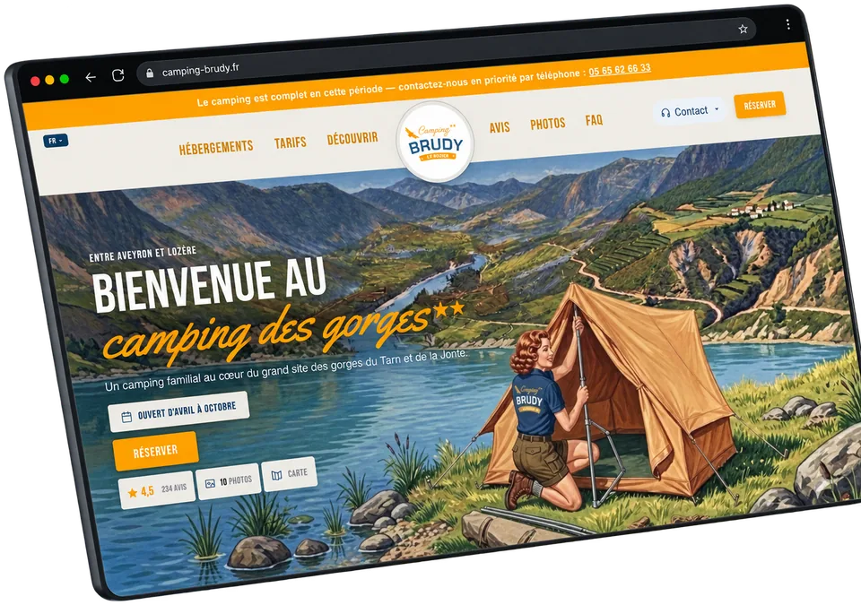 camping-brudy.fr dans un navigateur, la page d’accueil