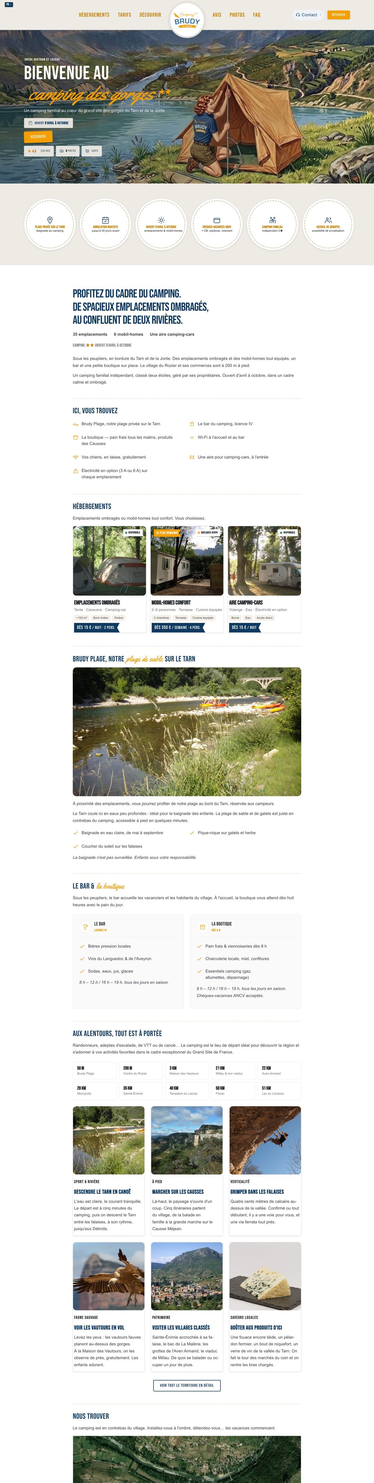 camping-brudy.fr, page d’accueil complète, vue ordinateur