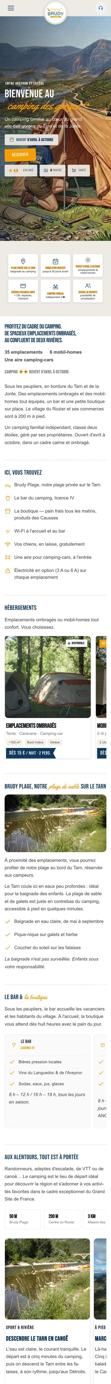 camping-brudy.fr, page d’accueil complète, vue téléphone