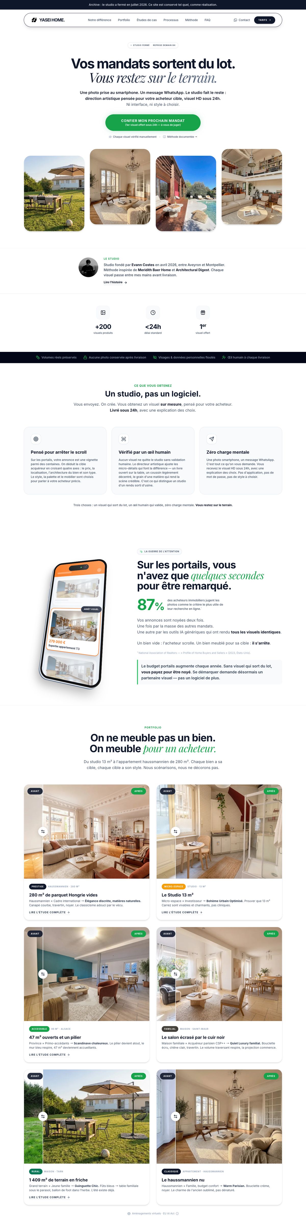 yasei.fr, page d’accueil complète, vue ordinateur